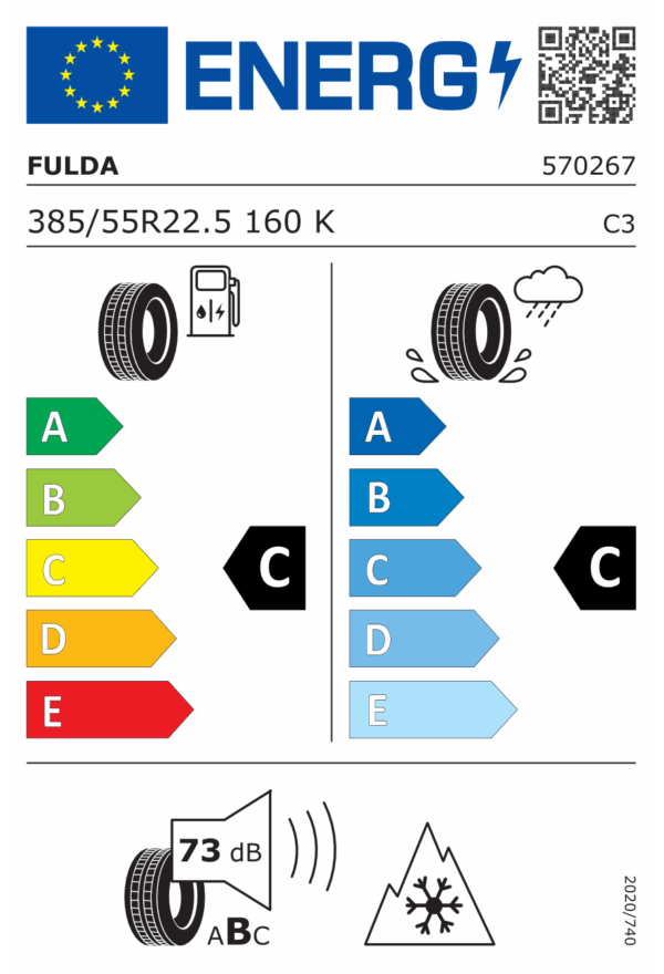 385/55 R22,5 158L TL REGIOCONTROL 3 VA / M+S / 3PMSF 160 K 158 L FULDA - Obrázek 2