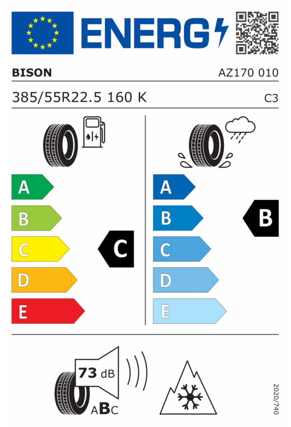 385/55 R22,5 160K TL Ecoway AZ170 AUFL,VA / M+S / 3PMSF 160 K BISON - Obrázek 2