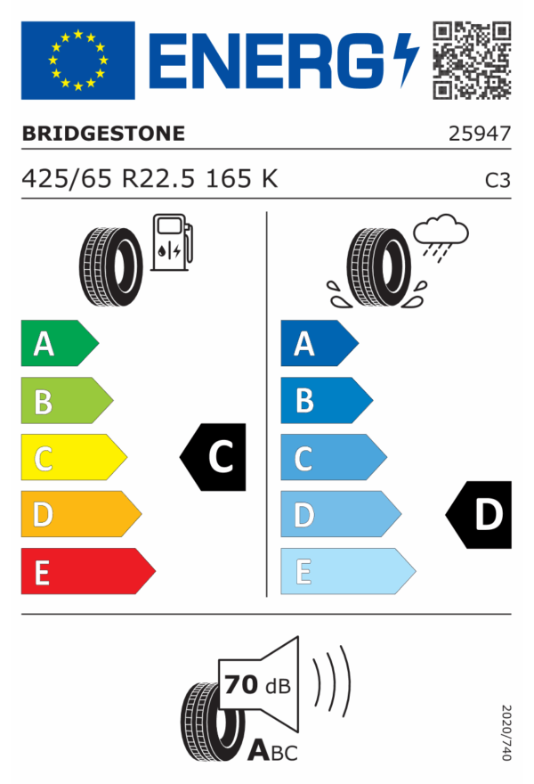 425/65 R22,5 165K TL R164 AUFL / M+S 165 K 16.5R 22.5 BRIDGESTONE - Obrázek 2