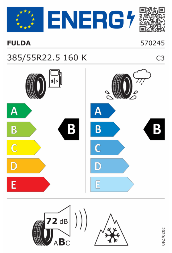 385/55 R22,5 158L TL REGIOTONN 3 AUFL / M+S / 3PMSF 160 K 158 L FULDA - Obrázek 2