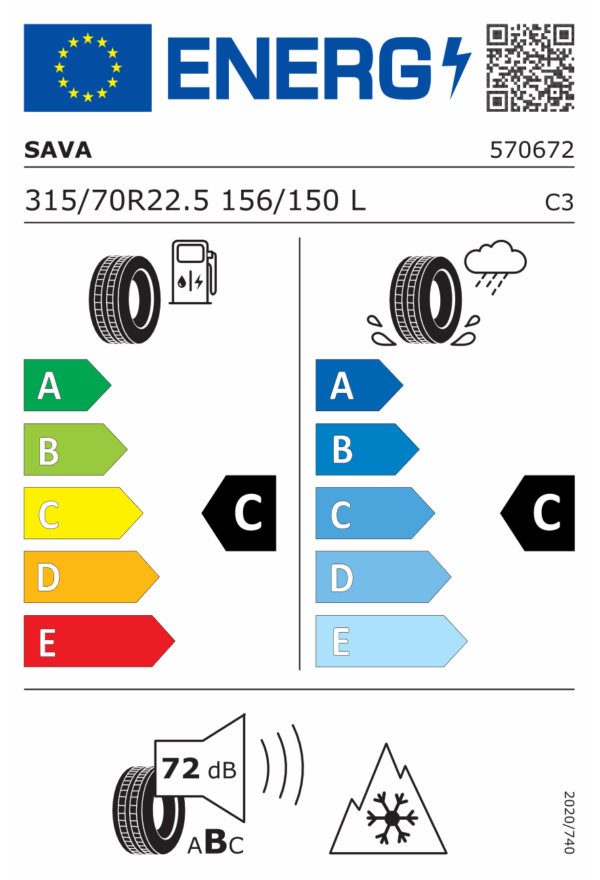315/70 R22,5 156/150L TL 20 PR M+S SAVA AVANT 5 - Obrázek 2