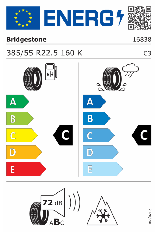 385/55 R22,5 158L TL W958 VA / M+S / 3PMSF 160 K 158 L BRIDGESTONE - Obrázek 2