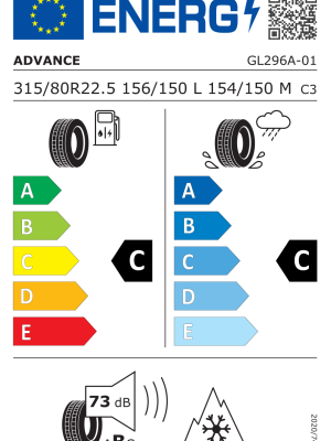 315/80 R22,5 156/150L (154/150M) TL ADVANCE GL 296 A 20PR M+S 3PMSF